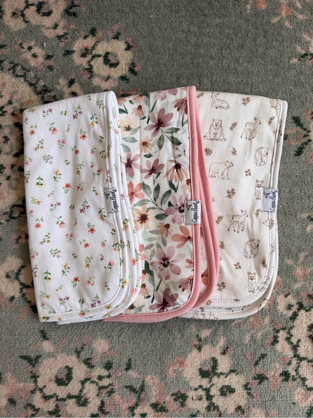 COPPER PEARL Baby Burp Cloth Set - Floral set of 3